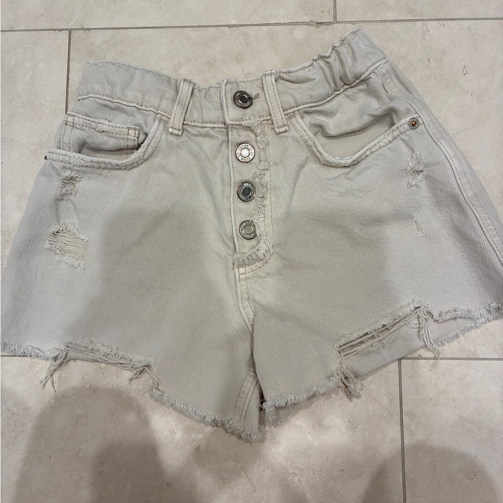 Cream Zara Kids High wasted Jean shorts